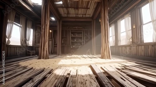 Atmospheric Interior of an Abandoned Old West Wooden Building.