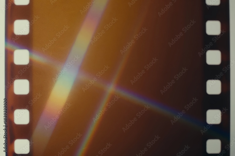 Obraz premium 35mm film strip with rainbow light leaks and vintage texture