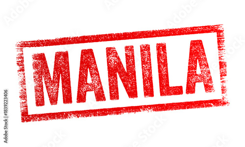 MANILA displayed in a bold stamp-style design with a rough textured border, emphasizing a strong city name impression suitable for travel themes, location labeling, tourism concepts, and destination