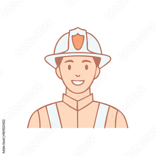 Smiling Firefighter in Protective Helmet and Uniform Illustration