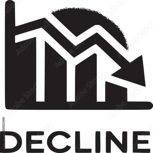 A black and white decline chart with an arrow pointing down indicating a negative trend or loss shown
