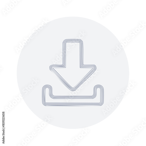 Isolated download symbol sketch icon with circular background, emphasizing digital downloading, data transfer, file management, and online access.