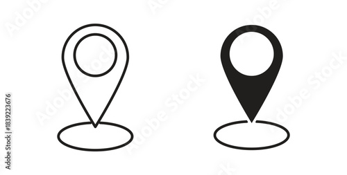 Location pin icons in line designs. solid silhouette style in black