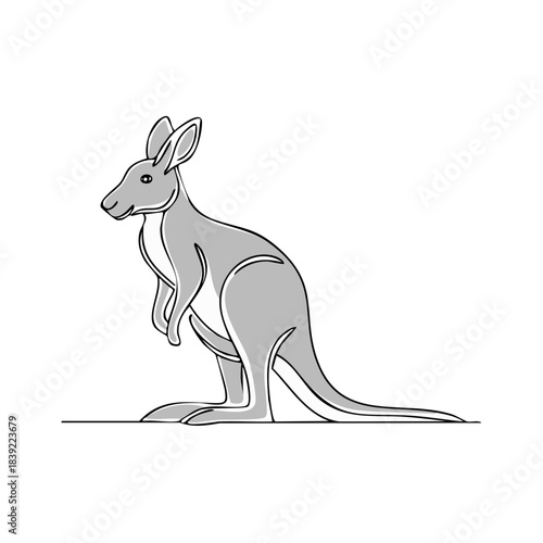 Australian Kangaroo Standing Illustration With Single Line Style, Gray Color and Simple Design