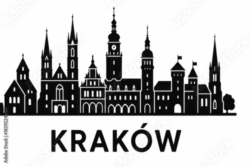 Krakow. Poland Panorama.black and white logo illustration