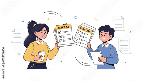 Young asian adults discussing task lists in a collaborative office setting