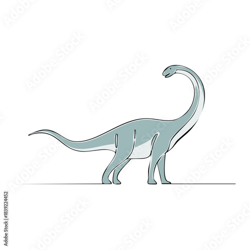 Minimalistic line art illustration of a long neck dinosaur for children's design or storybook