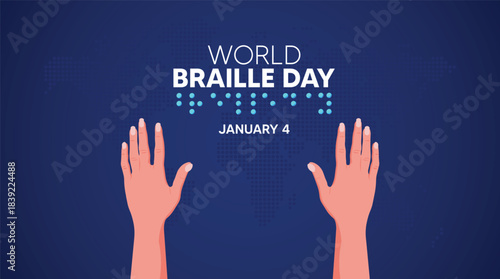 world Braille Day artwork showing raised dots with hands promoting global accessibility awareness