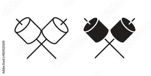 Marshmallow icons in line designs. solid silhouette style in black