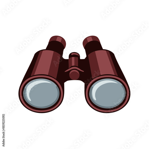 Red binoculars, equipment for viewing distant objects with high magnification, bird watching, vector
