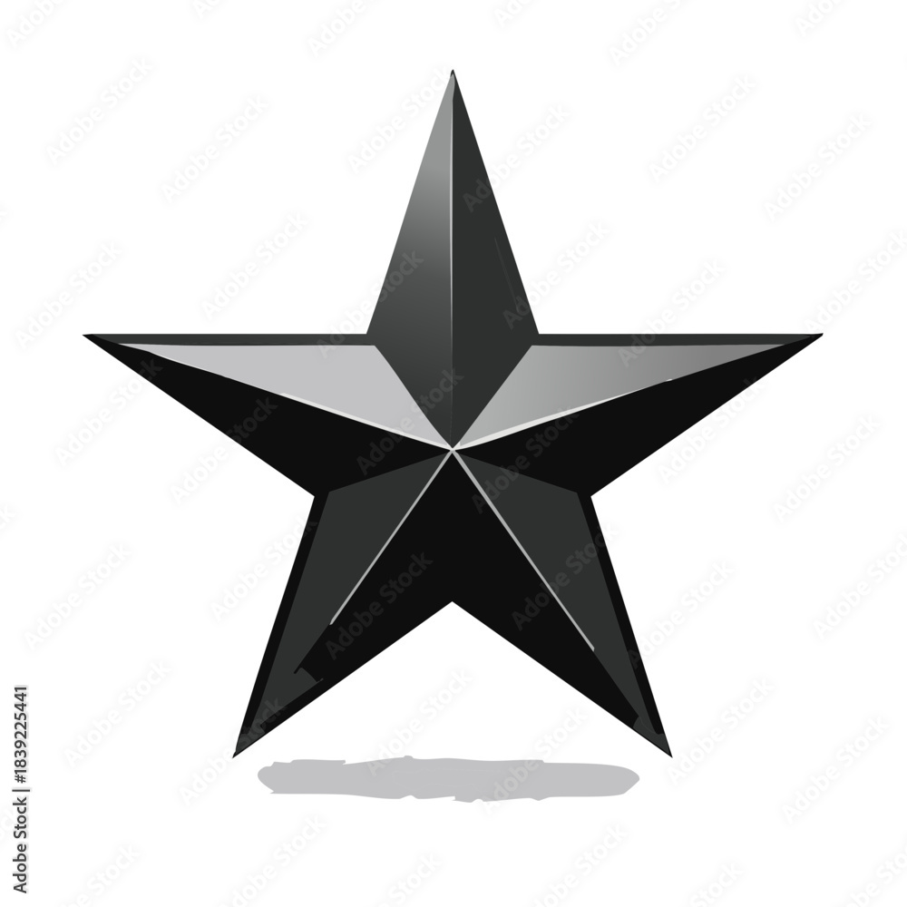 Obraz premium Metallic Five Point Star with Shadow, Black and Silver Shining Metal Star Shape