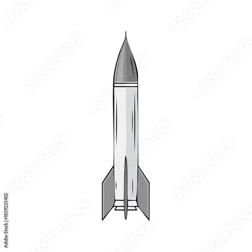 Rocket Ship with Wings on White Background, Space Technology, Graphic Art