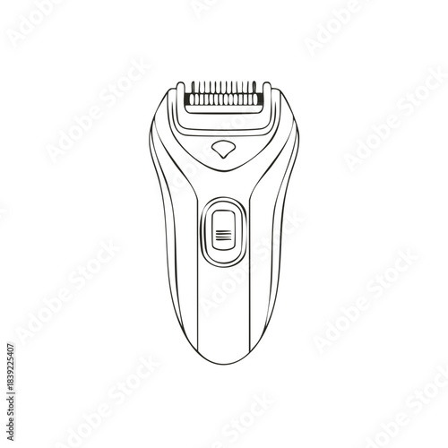 Line art illustration of an electric shaver trimmer grooming tool isolated on white