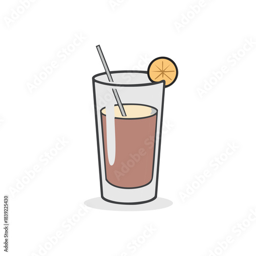 Refreshing iced drink in tall glass with straw and citrus garnish cartoon illustration