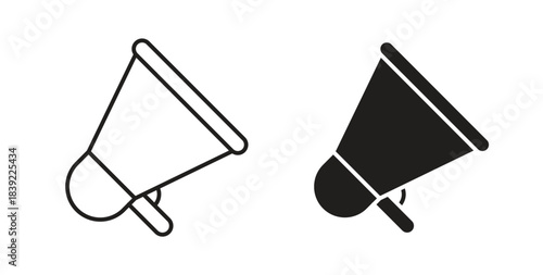 Megaphone icons in line designs. solid silhouette style in black