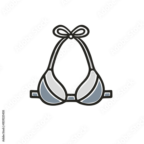 Bikini Bra Top Outline Illustration with Bow Tie and Geometric Accents