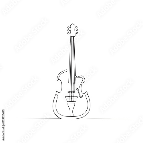 Elegant One Line Drawing of Upright Bass, Musical Instrument, Stringed Instrument, Simple Design