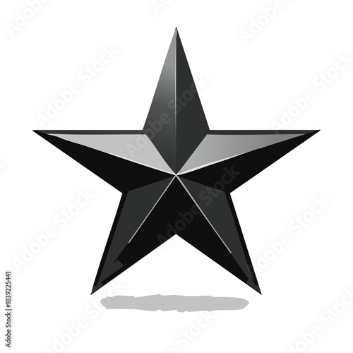 Metallic Five Point Star with Shadow, Black and Silver Shining Metal Star Shape