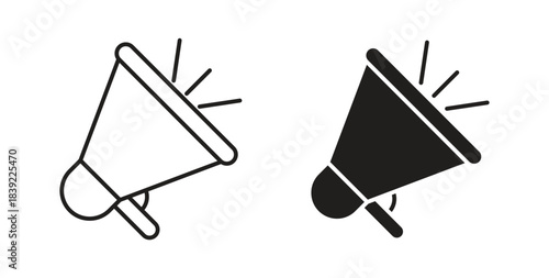 Megaphone icons in line designs. solid silhouette style in black