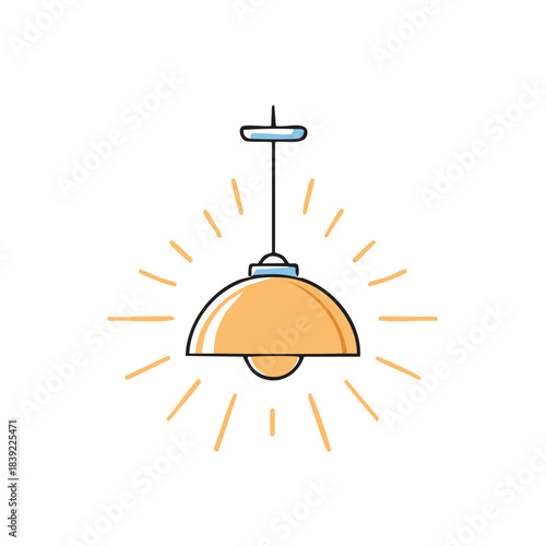 Pendant Light Illustration Glowing Warmly Hanging from Ceiling Illumination Interior Design Element
