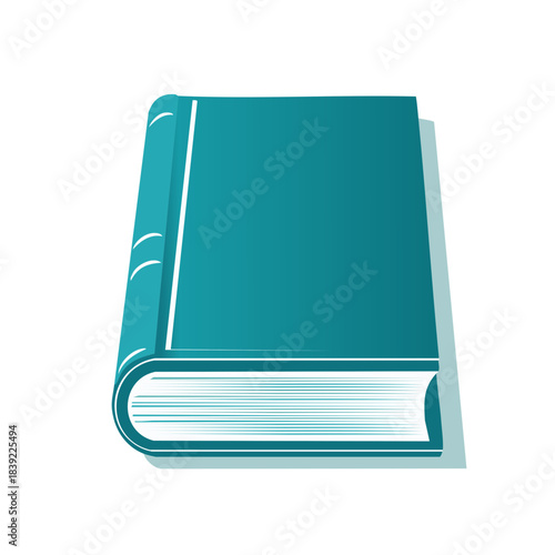 Teal Hardcover Book Illustration with Binding and Pages Depicted, Education Study Read