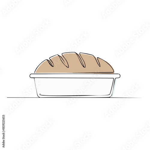 Single Line Drawing of Bread in Rectangular Dish Freshly Baked Loaf for Food Illustration