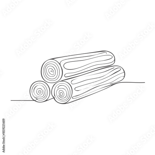 Pile of Logs: Wood Cut for Firewood, Monochrome Illustration, Line Art Style