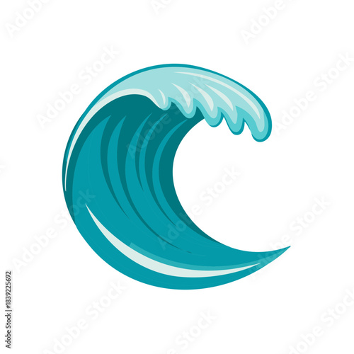 Wallpaper Mural Curved Ocean Wave Sea Graphic Element Waterscape Aquatic Cartoon Turquoise Blue and White with Foam Torontodigital.ca