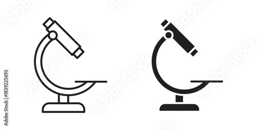 Microscope icons in line designs. solid silhouette style in black
