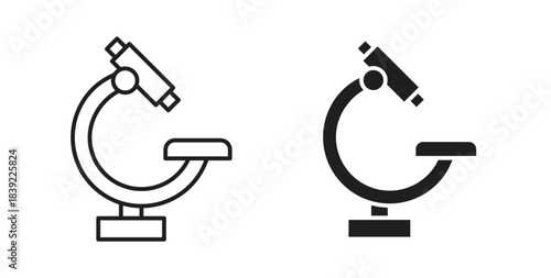 Microscope icons in line designs. solid silhouette style in black