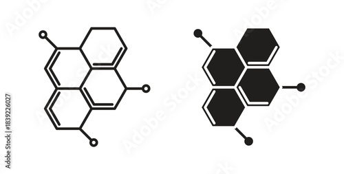 Molecule icons in line designs. solid silhouette style in black