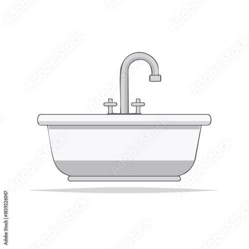 Bathroom Sink Illustration with Faucet and Basin for Washing Hands or Dishes Icon