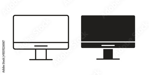 Monitor icons in line designs. solid silhouette style in black