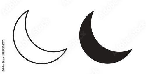 Moon icons in line designs. solid silhouette style in black