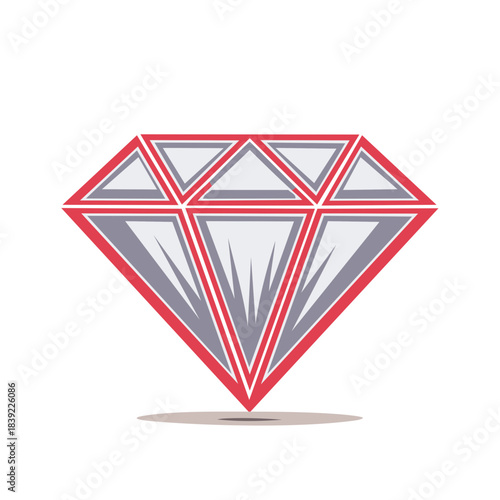 Stylized red diamond with a light shadow, isolated vector illustration