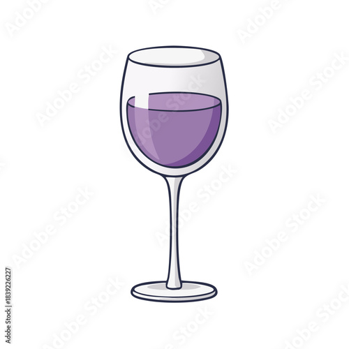 Single Wine Glass Filled with Purple Liquid Isolated on White
