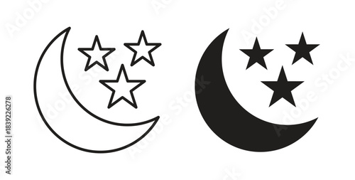 Moon icons in line designs. solid silhouette style in black