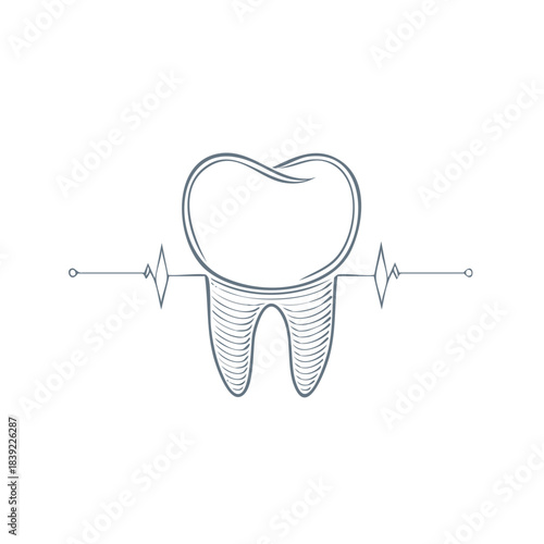 Single Tooth with heartbeat line outline for oral health monitoring and medical dental care