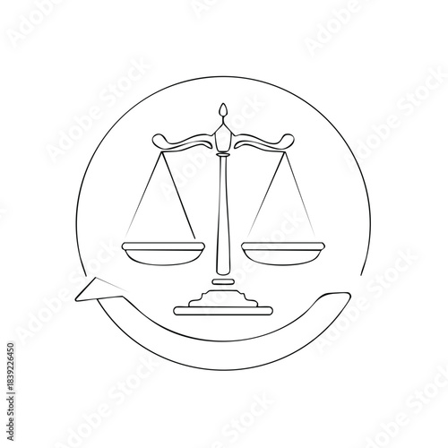 Simple Scales of Justice Symbol with Flowing Circle Shape