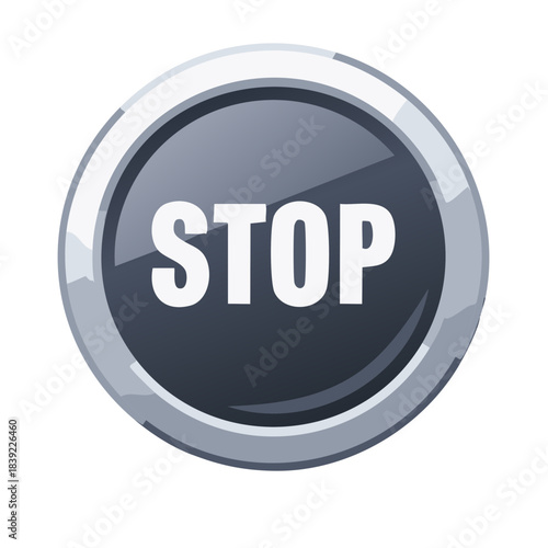 Metallic Stop Button with Reflective Surface Prompting Caution and Attention
