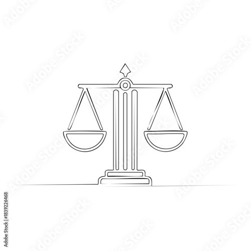 Outline of Balance Scale Symbolizing Law and Justice Legal Scales in Simple Line Art Style