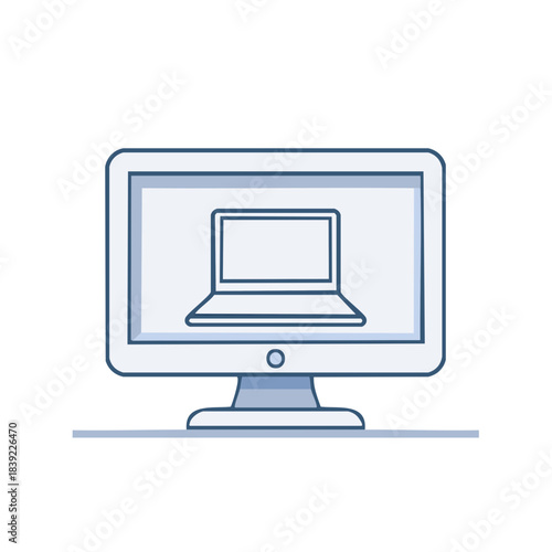 Desktop Computer Displaying Laptop Computer Icon Digital Device Technology Line Art