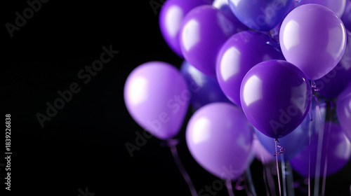 Festive bunch of purple balloons standing out against a sleek black background