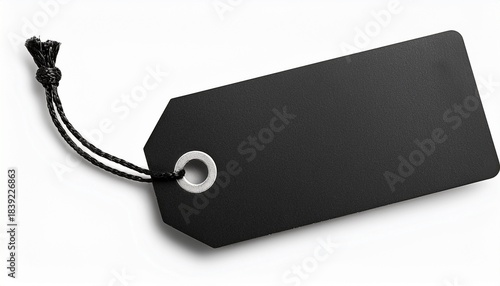 Blank Black Paper Hang Tag Isolated On Transparent Background