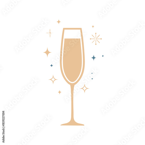 Elegant champagne glass icon with starburst accents for celebrations and festive occasions