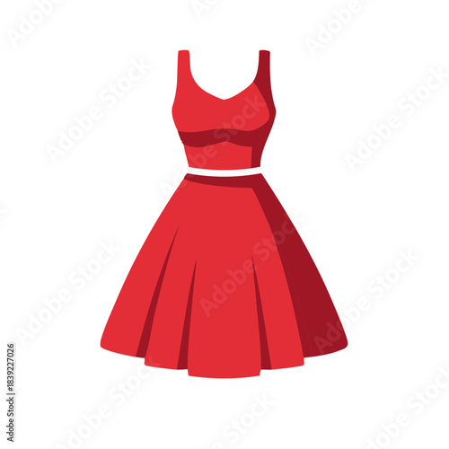 Elegant red party dress with straps and belt for special occasions, fashion garment design