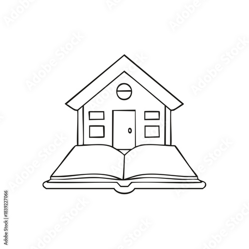 Open Book Supporting a Simple House Illustration Symbolizes Home Learning and Education