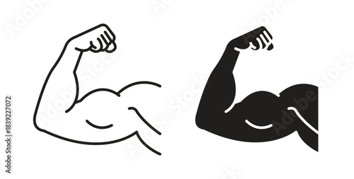 Muscle icons in line designs. solid silhouette style in black