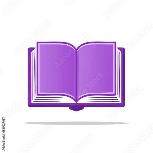Open Book Graphic Illustration With Purple Cover and Pages Showing the Blank Spread for Education and Reading Designs