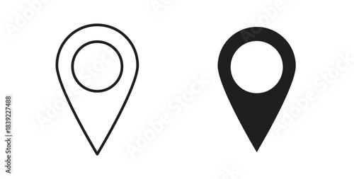 Navigation pin icons in line designs. solid silhouette style in black